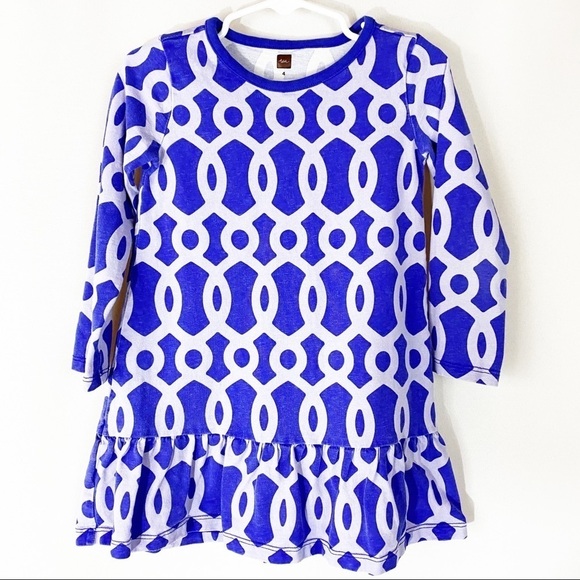 Tea Collection Blue Geometric Print Dress - Picture 1 of 5